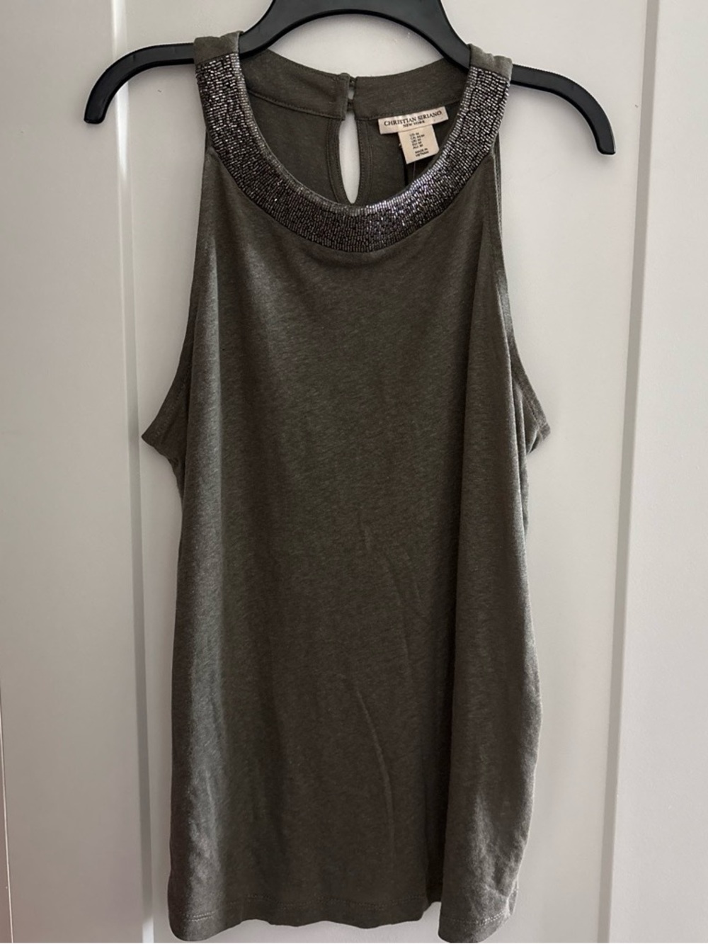 Christian Siriano Olive Green Beaded Neck Tank Top